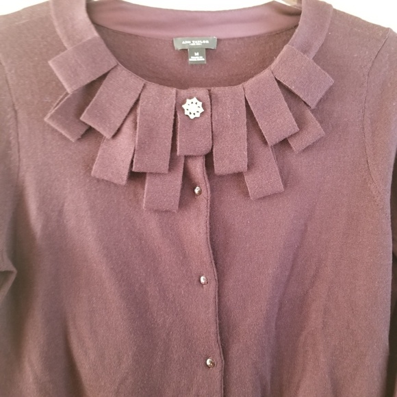 Ann Taylor Eggplant Wool Cardigan, Medium - Picture 8 of 8
